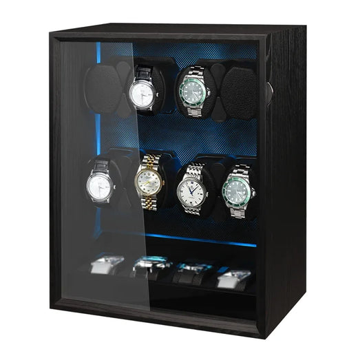 2-Watch Winder – Compact Black Wood with LED Backlight