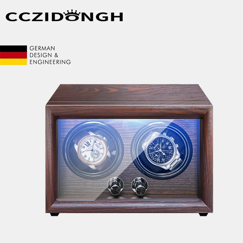 4-Watch Winder – Wood with Lid Sensor & LED Light