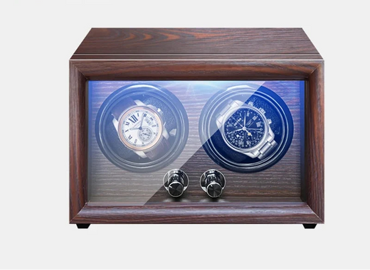 2-Watch Winder – Battery-Powered Wood Case with LED Light