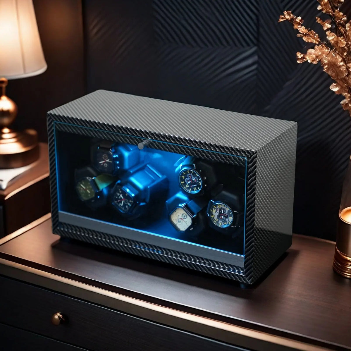 6-Watch Winder – Black Walnut, Remote Control & 6 Speeds