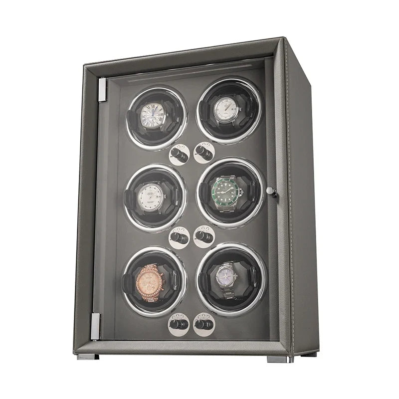 2-Watch Winder – Gray Leather, 5-Speed Silent Motor