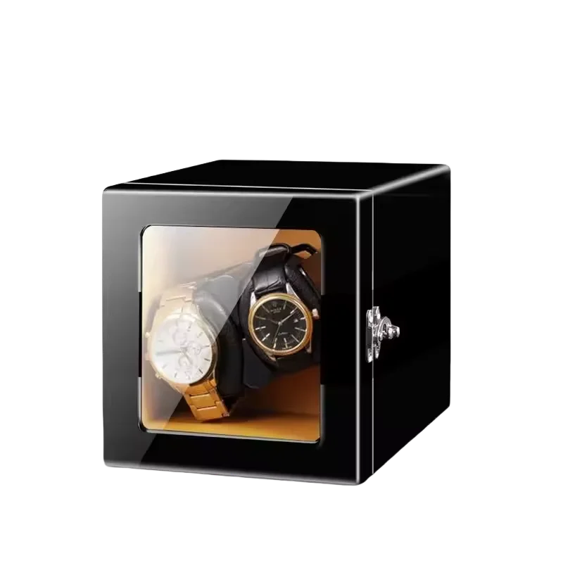 4-Watch Winder – Black Wood with Key Lock