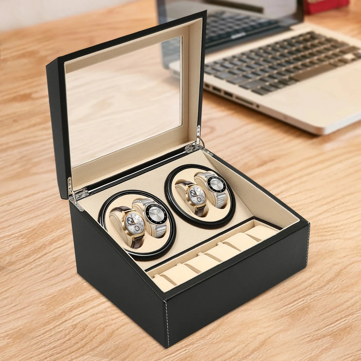 Single Watch Winder – Compact Brown PU Leather