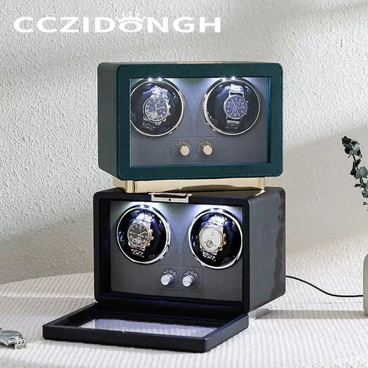 2-Watch Winder – Wood Case, Multiple Rotation Modes