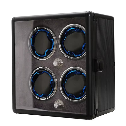 4-Watch Winder – Black Aluminum, Silent Motor & LED