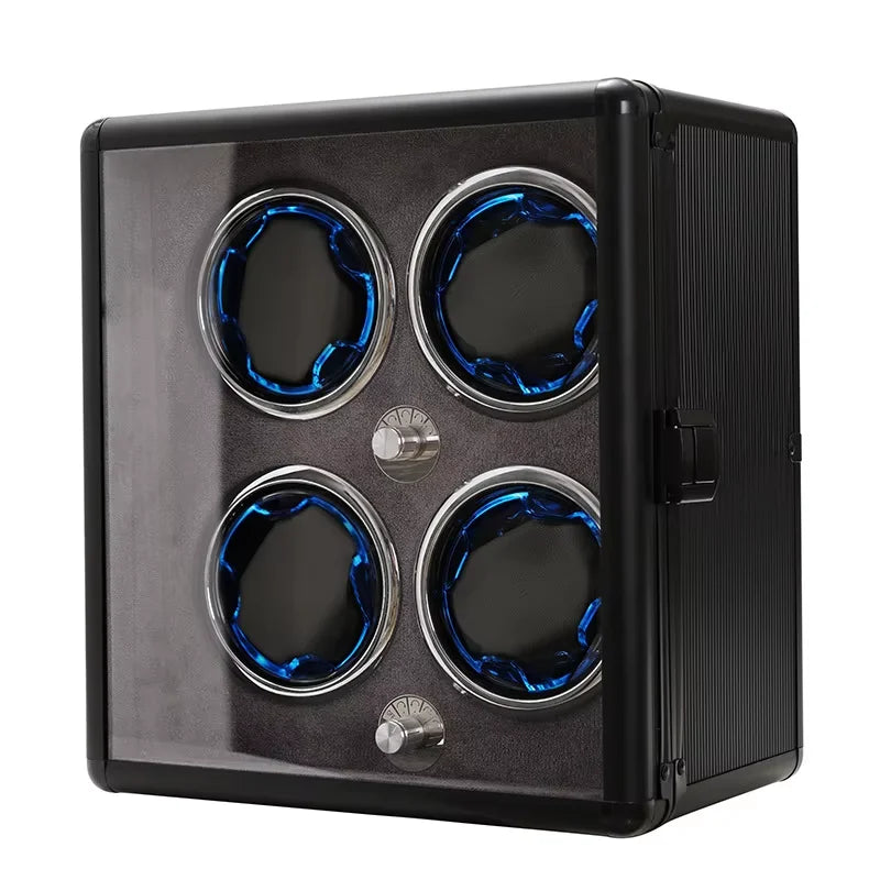 4-Watch Winder – Black Aluminum, Silent Motor & LED