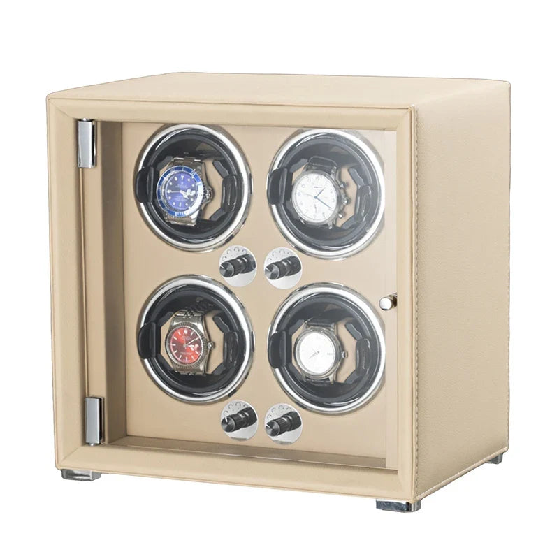 4-Watch Winder – Black Leather, 5 Speeds, USB-C