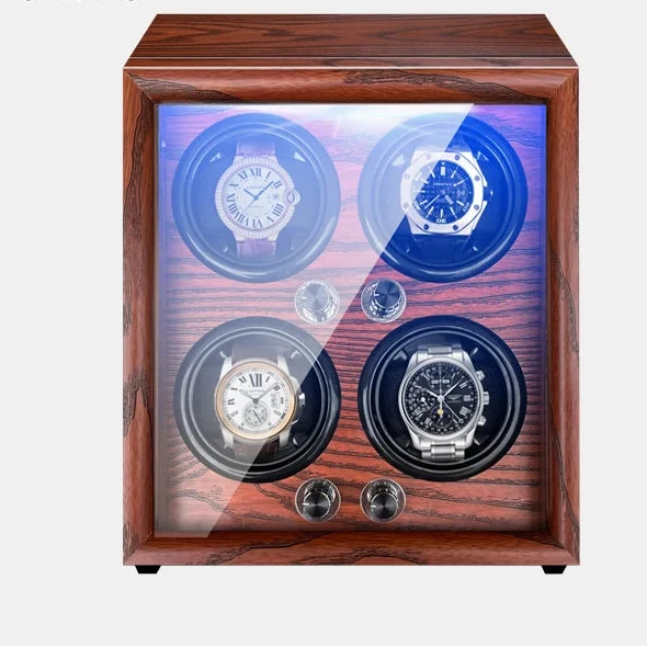 4-Watch Winder – Wood with Lid Sensor & LED Light