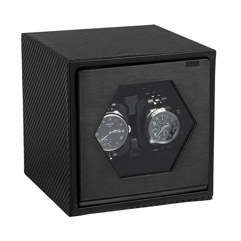 2-Watch Winder – Black Lacquer Finish, Oscillating Motion