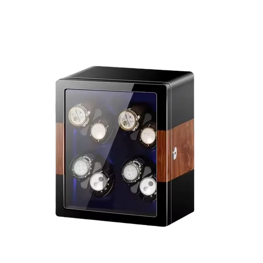 6-Watch Winder – Black Wood, Key Lock, Ambient Lighting