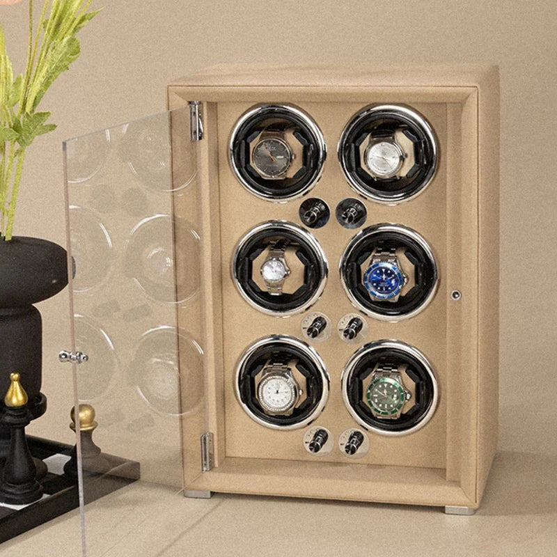 2-Watch Winder – Gray Leather, 5-Speed Silent Motor