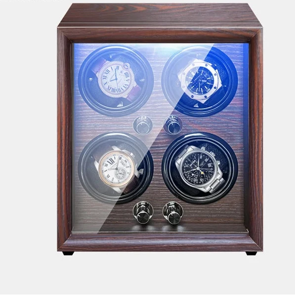 4-Watch Winder – Battery-Powered Wood with Lid Sensor
