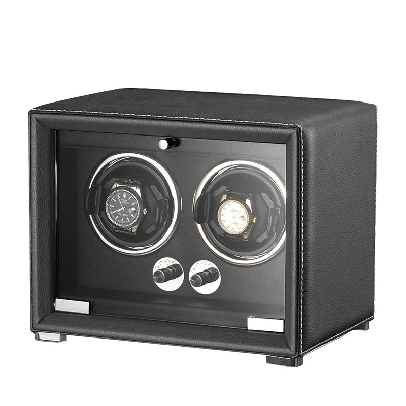 2-Watch Winder – Gray Leather, 5-Speed Silent Motor