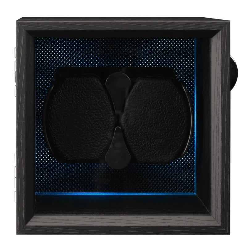 2-Watch Winder – Compact Black Wood with LED Backlight