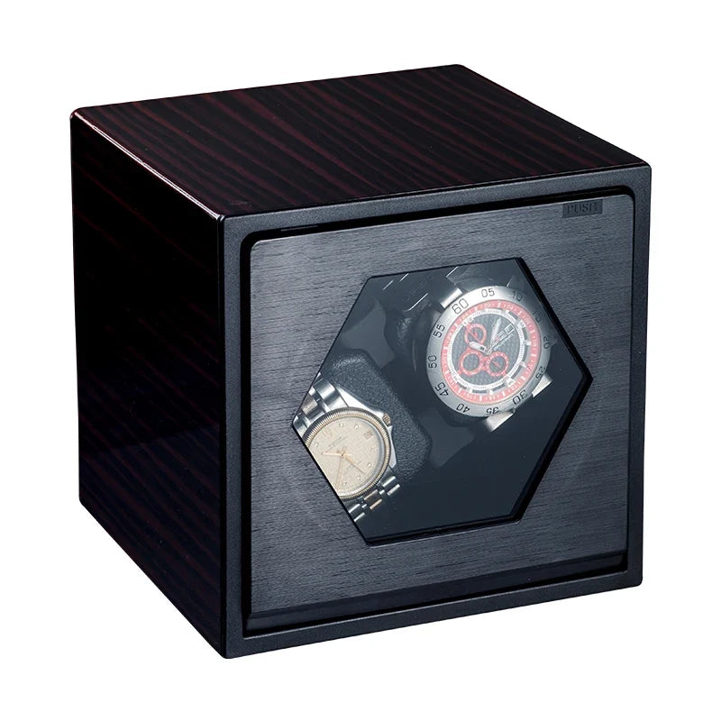 2-Watch Winder – Black Lacquer Finish, Oscillating Motion