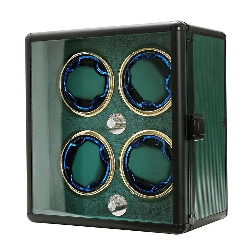 6-Watch Winder – Black Aluminum, Silent Motor, LED Light