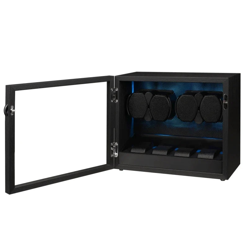 2-Watch Winder – Compact Black Wood with LED Backlight