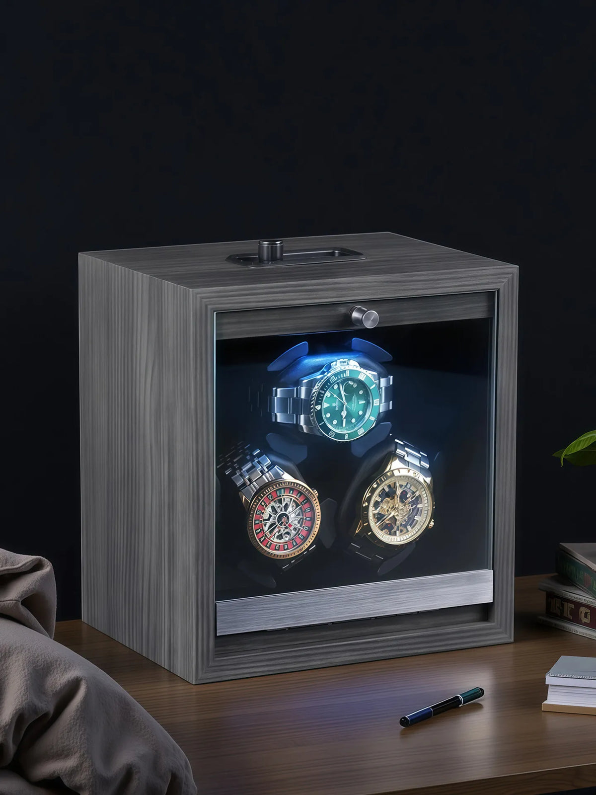 6-Watch Winder – Black Walnut, Remote Control & 6 Speeds