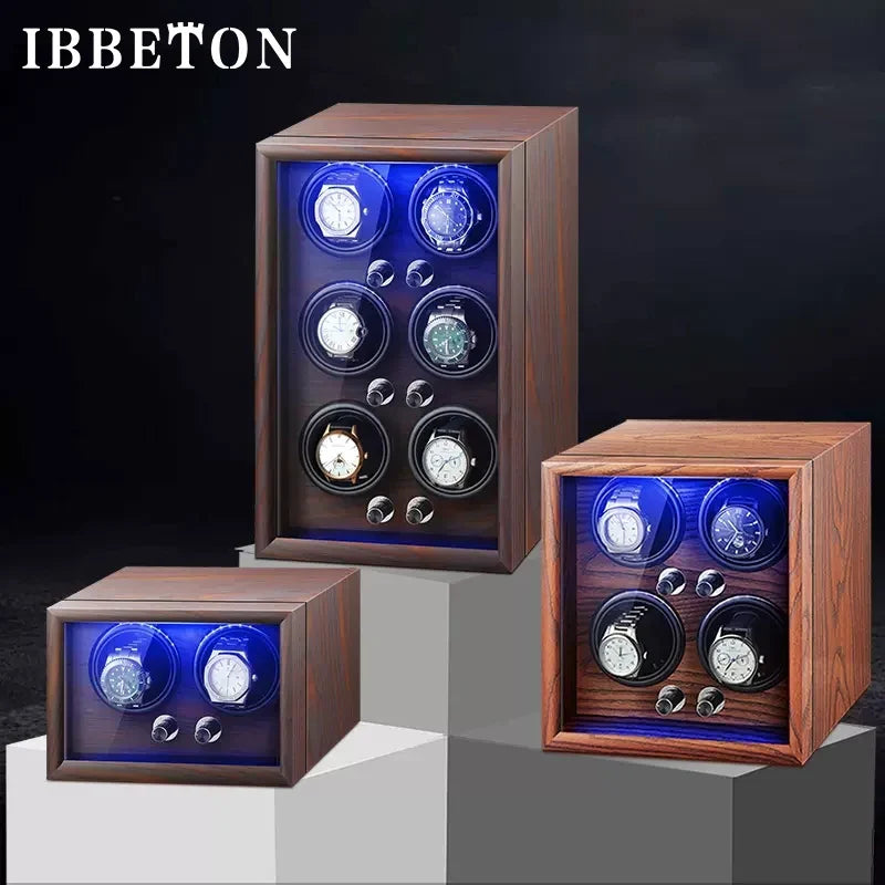 4-Watch Winder – Wood with Lid Sensor & LED Light