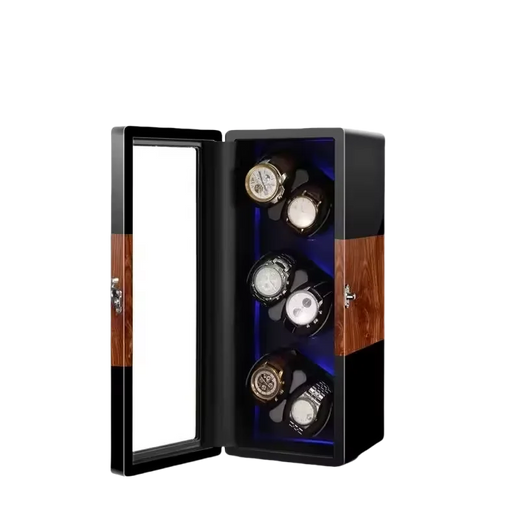8-Watch Winder – Black Wood, Key Lock & Ambient Light