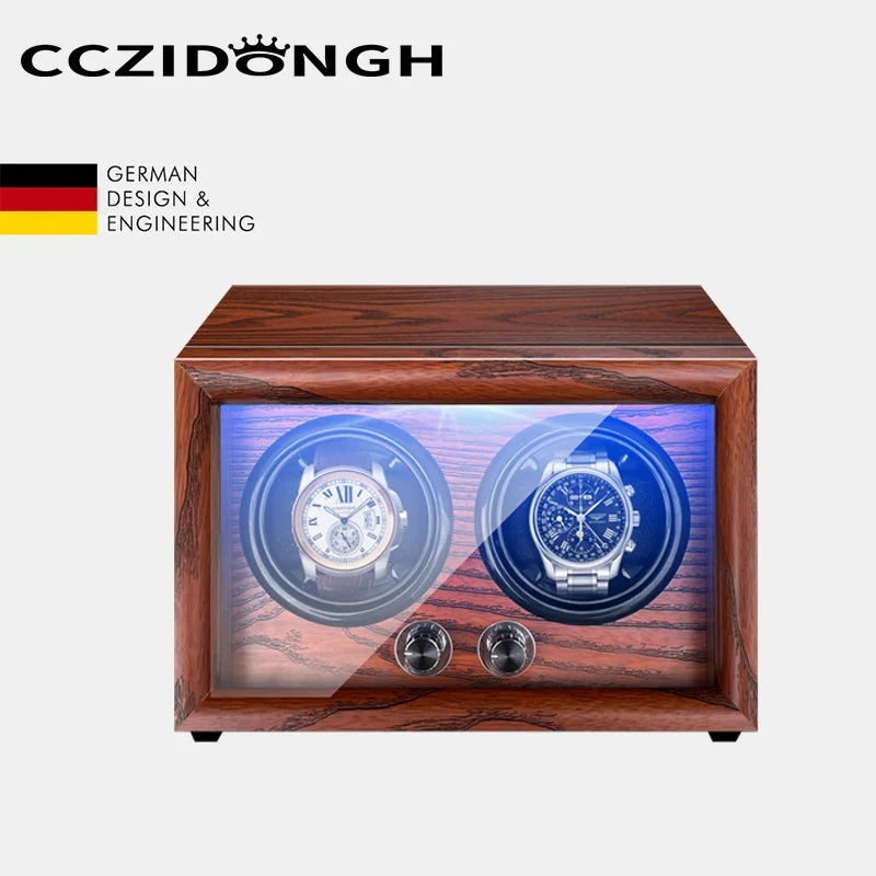 4-Watch Winder – Wood with Lid Sensor & LED Light