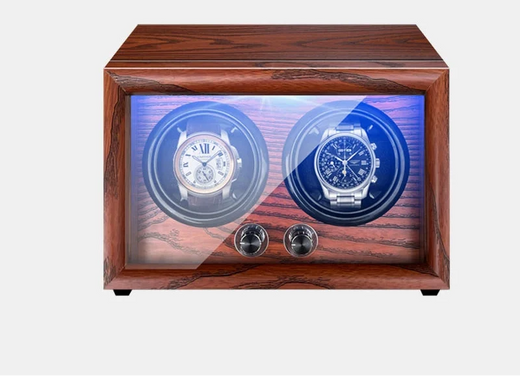 2-Watch Winder – Wood Case, LED Light & Auto-Stop Sensor