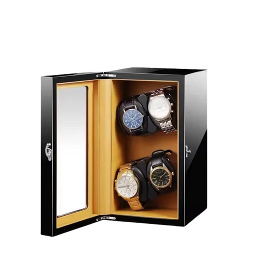4-Watch Winder – Brown Wood with Key Lock