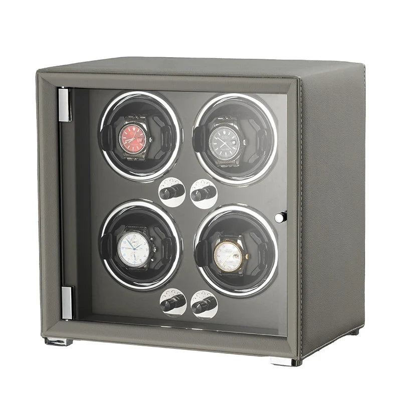 4-Watch Winder – Black Leather, 5 Speeds, USB-C