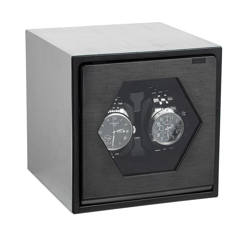 2-Watch Winder – Black Metal Finish, Oscillating Motion
