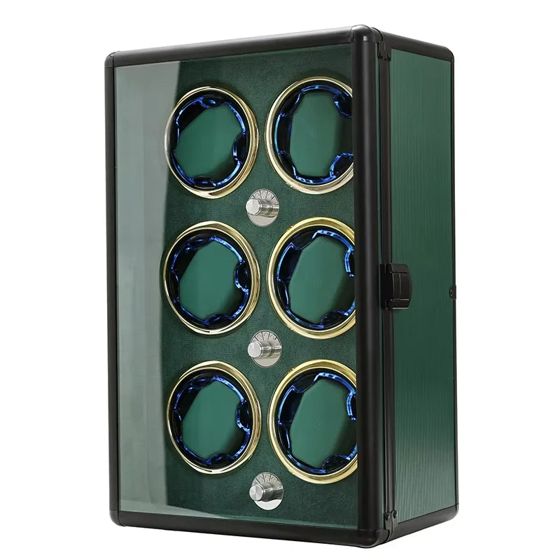 2-Watch Winder – Green Aluminum, Silent Motor & LED