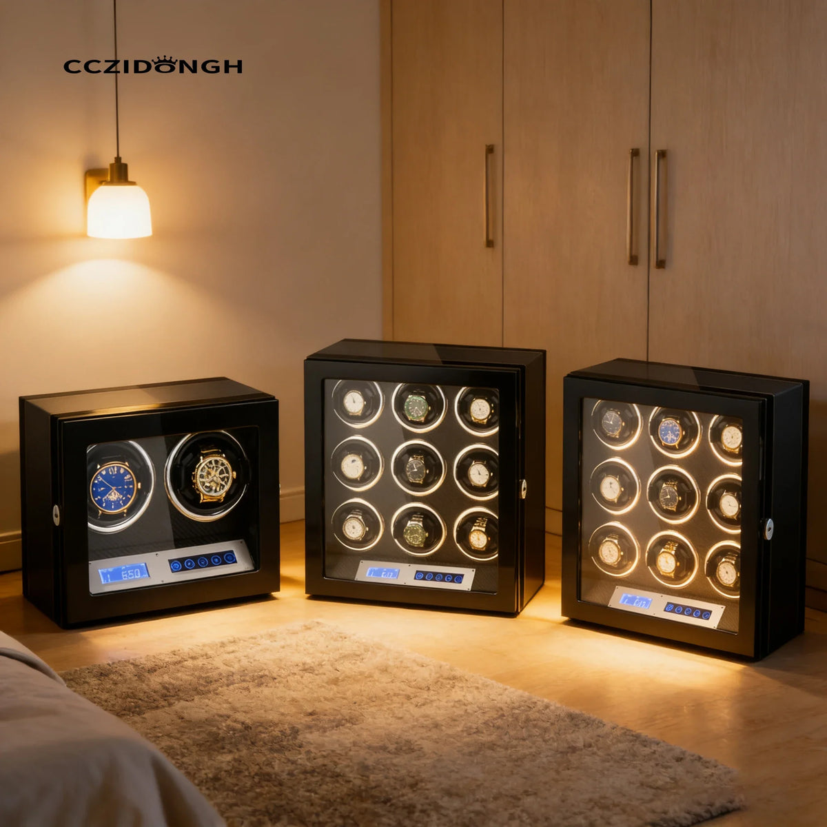 6-Watch Winder – Wood, Japanese Motor, Ambient LED Light