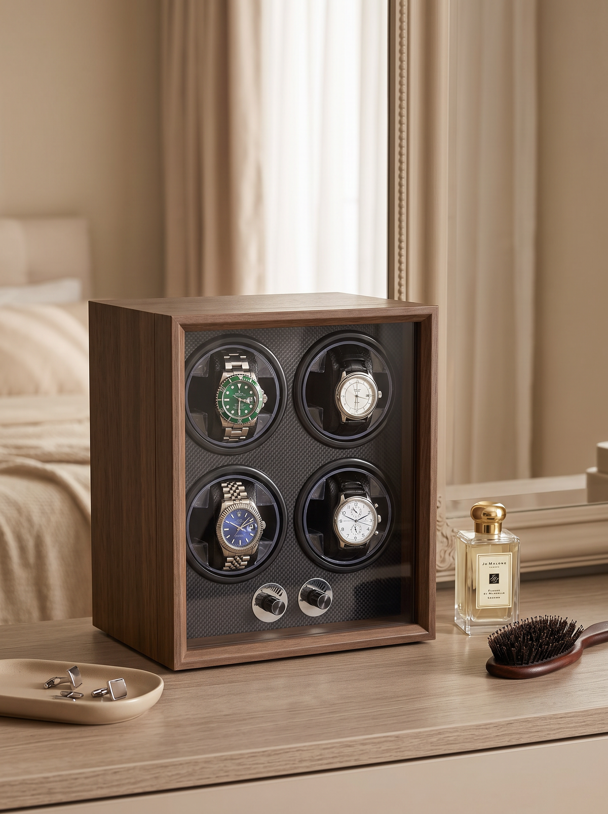 Watch Winder Cabinet – Walnut Wood, Compact Multi-Watch Storage