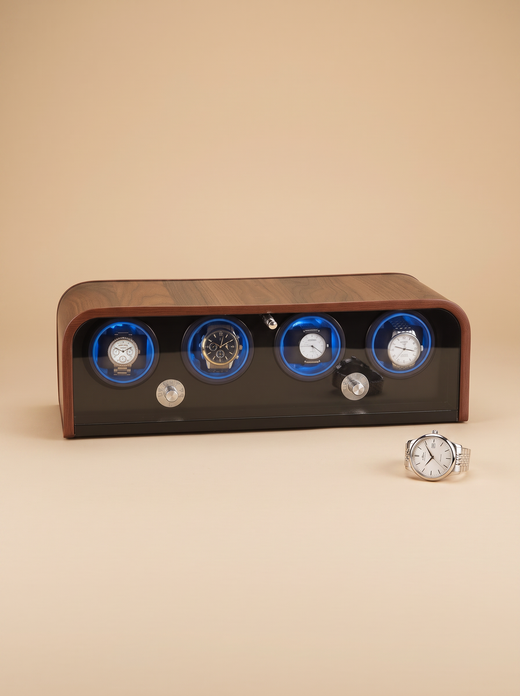Single Watch Winder – Wood Cabinet, Blue LED Backlight