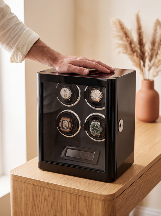 4-Watch Winder – Wood with Fingerprint Lock