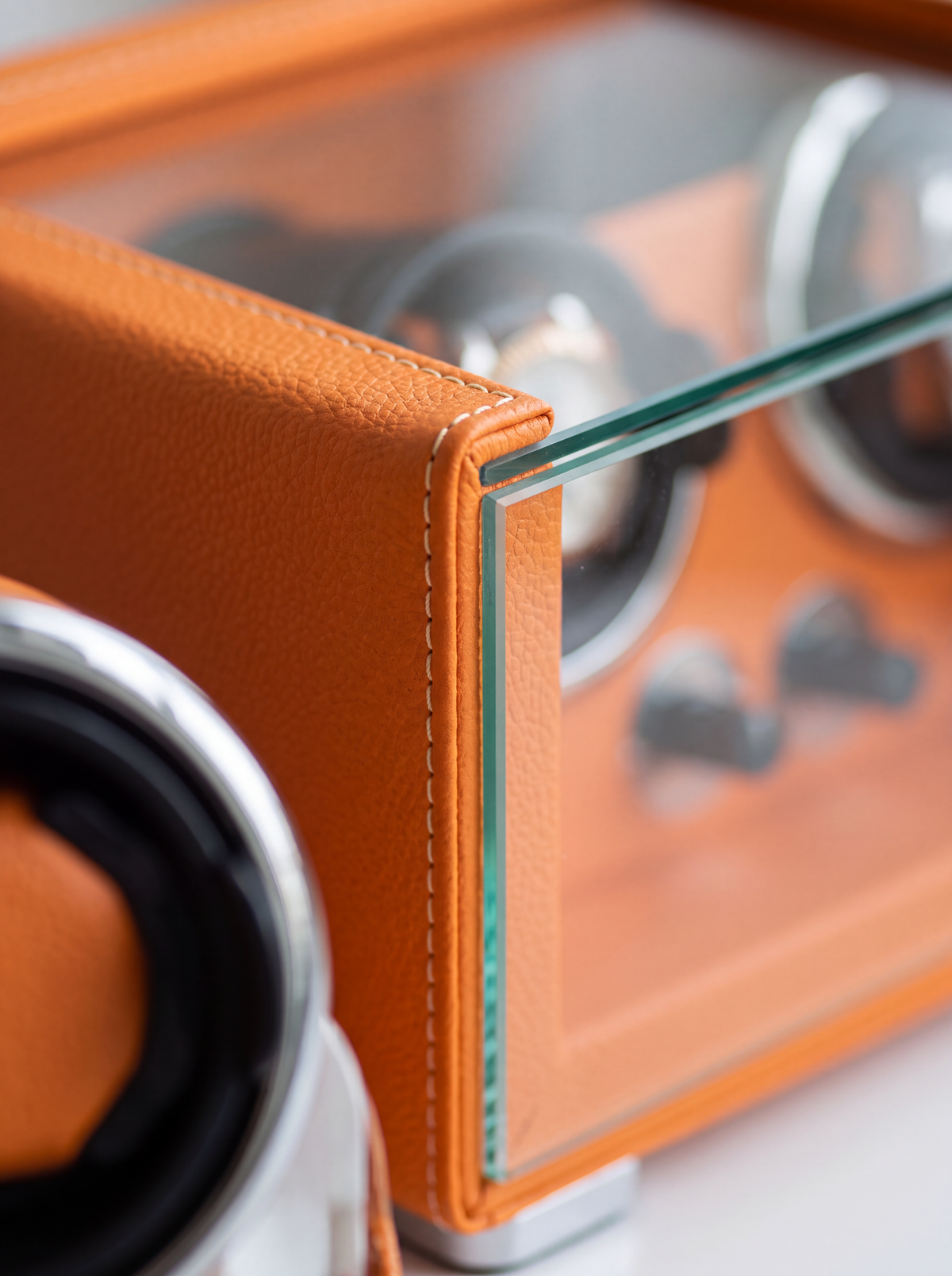 2-Watch Winder – Orange Leather, 5-Speed Silent Motor