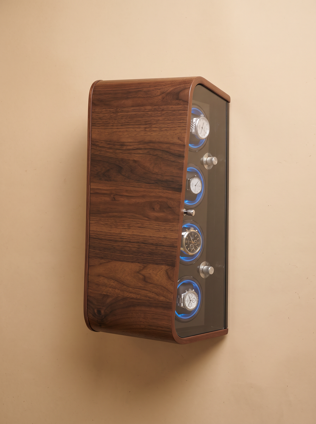 Single Watch Winder – Wood Cabinet, Blue LED Backlight