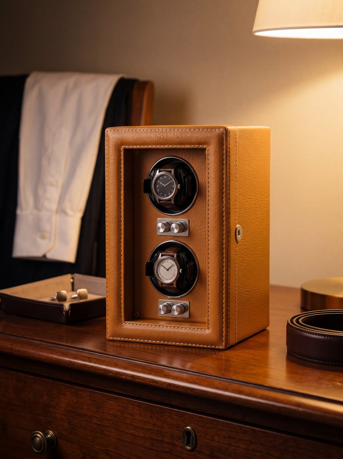 2-Watch Winder – Leather Case with Integrated Key Lock