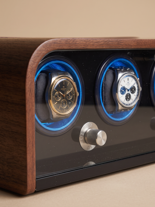Single Watch Winder – Wood Cabinet, Blue LED Backlight