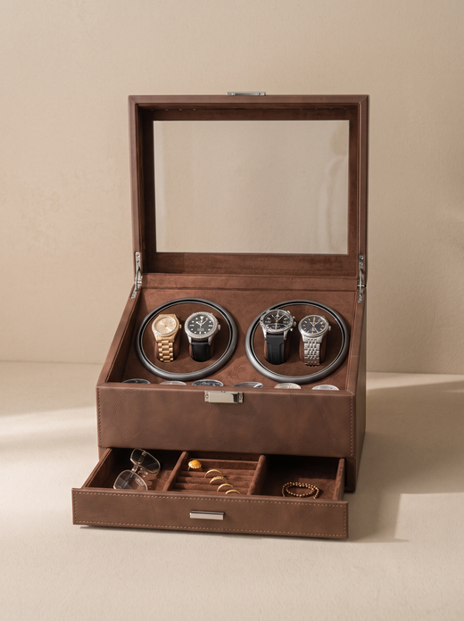 Multi-Watch Winder – Large Capacity Brown Display Case