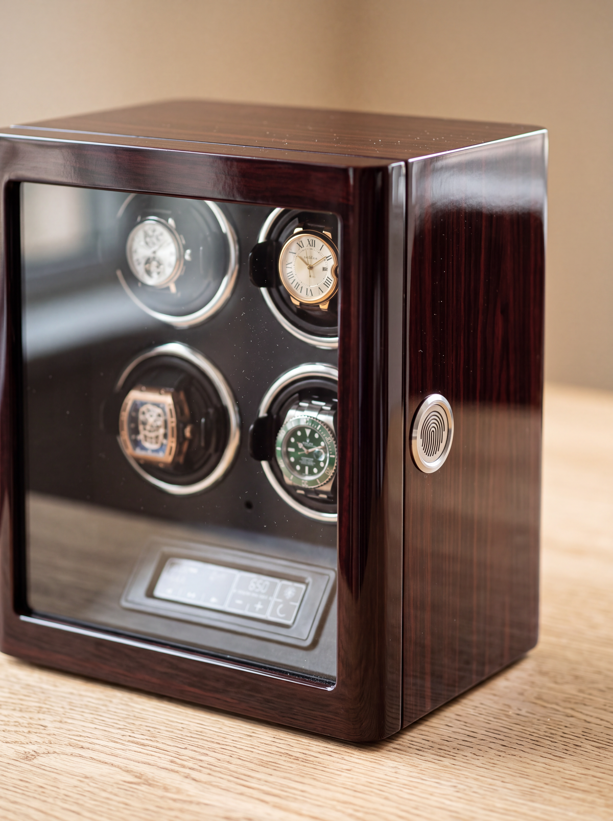 4-Watch Winder – Wood with Fingerprint Lock