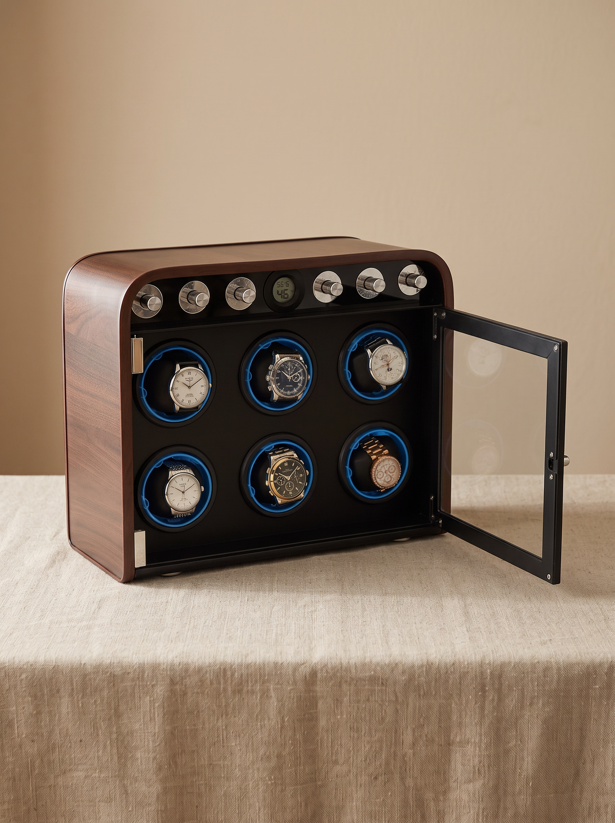 Single Watch Winder – Wood Cabinet, Silent Motor & Blue LED