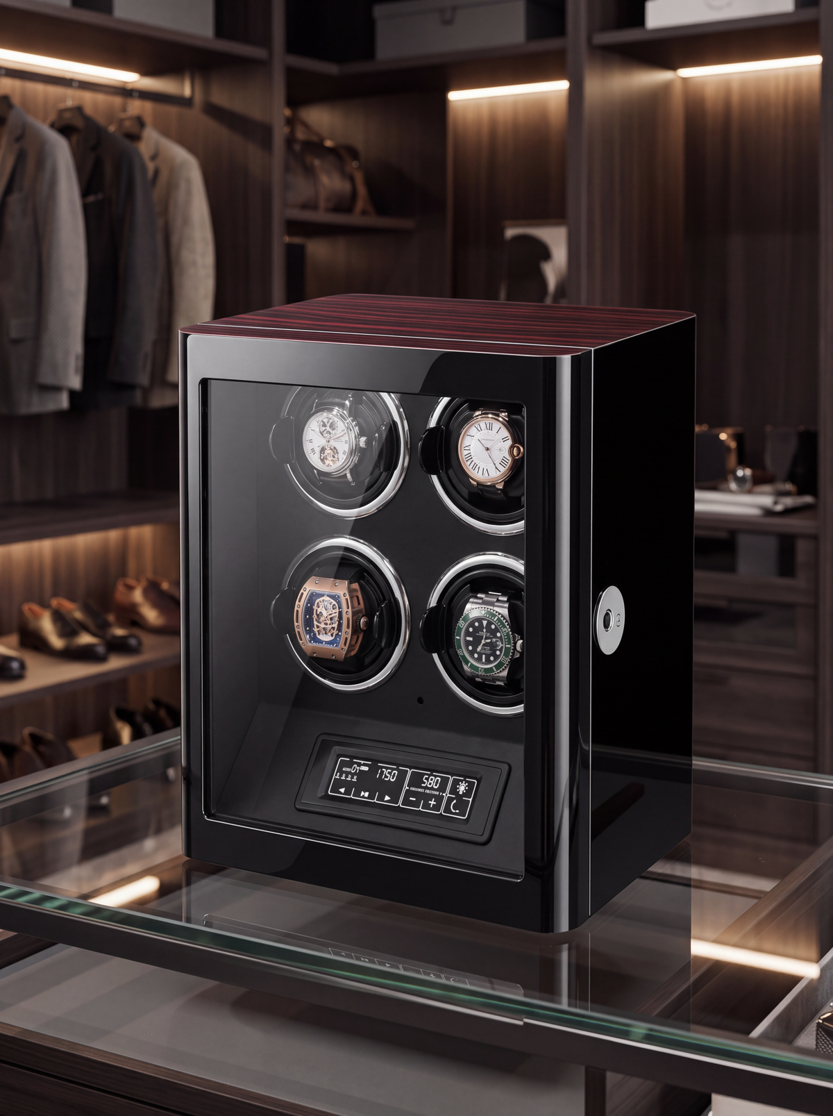 4-Watch Winder – Wood with Fingerprint Lock
