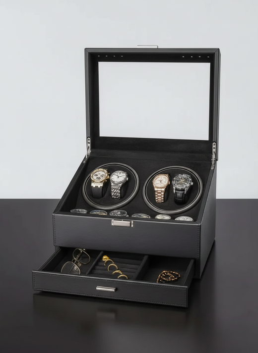 Boîte à montre automatique grande capacité noire avec montres