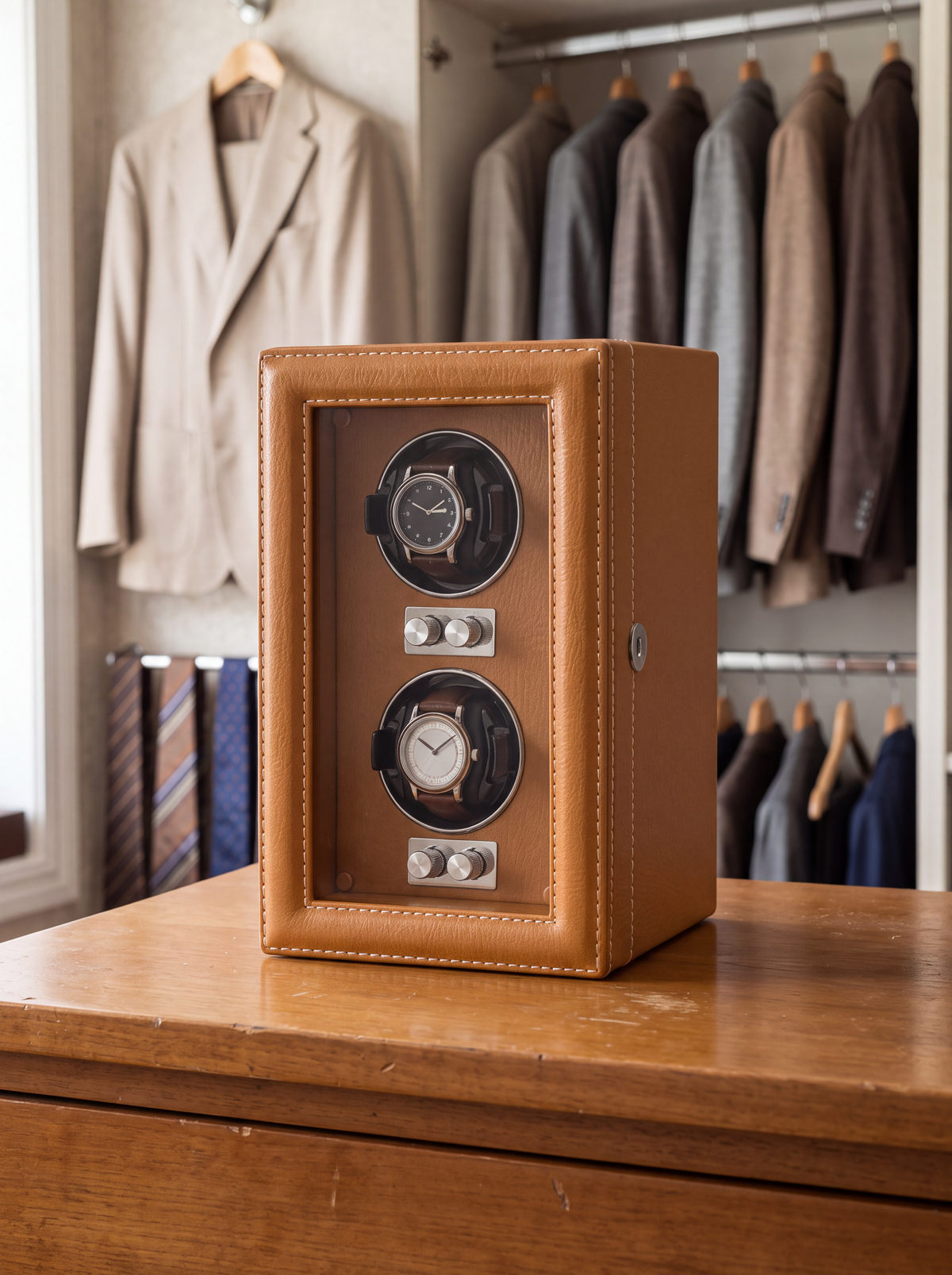 2-Watch Winder – Leather Case with Integrated Key Lock