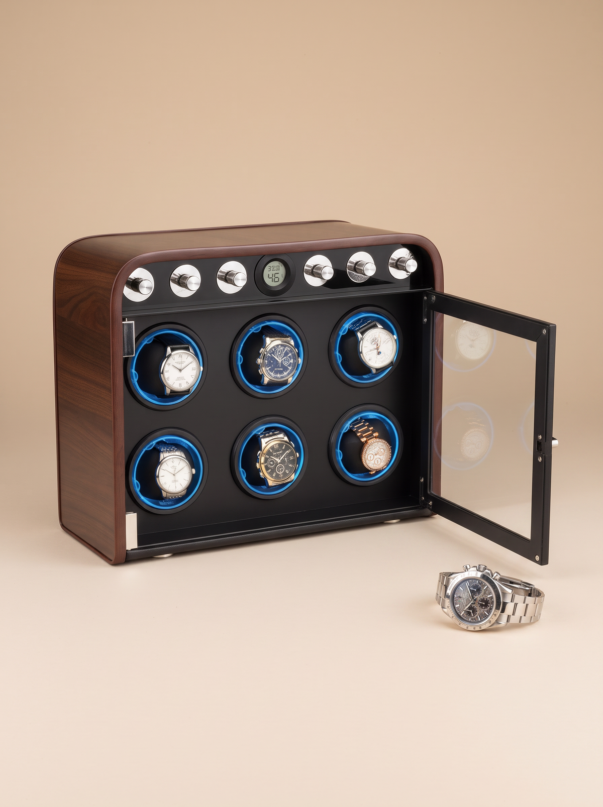 Single Watch Winder – Wood Cabinet, Silent Motor & Blue LED