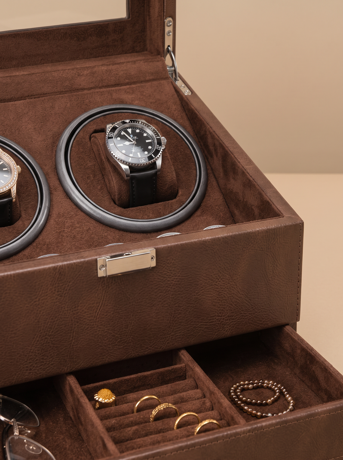 Multi-Watch Winder – Large Capacity Brown Display Case