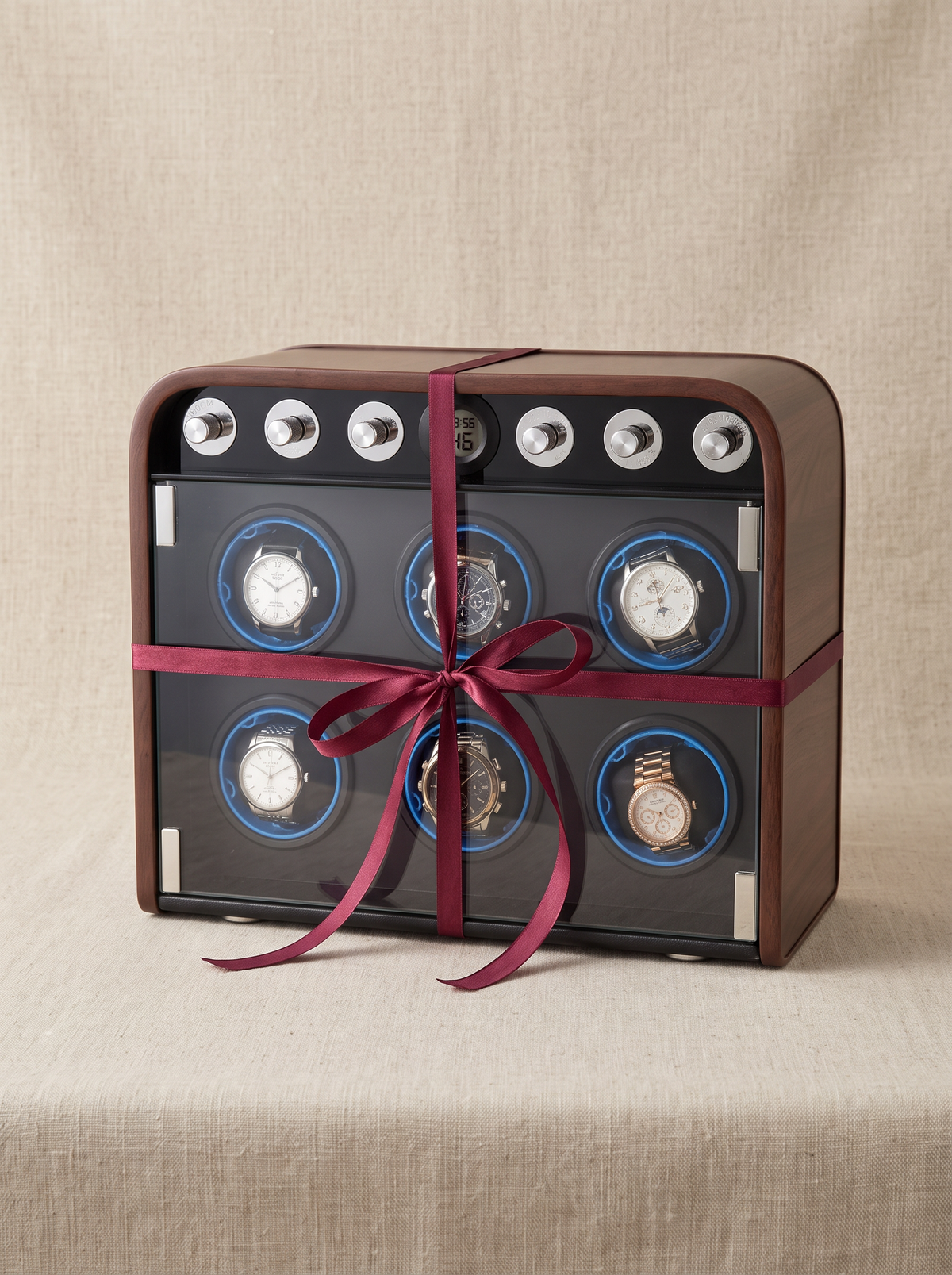 Single Watch Winder – Wood Cabinet, Silent Motor & Blue LED