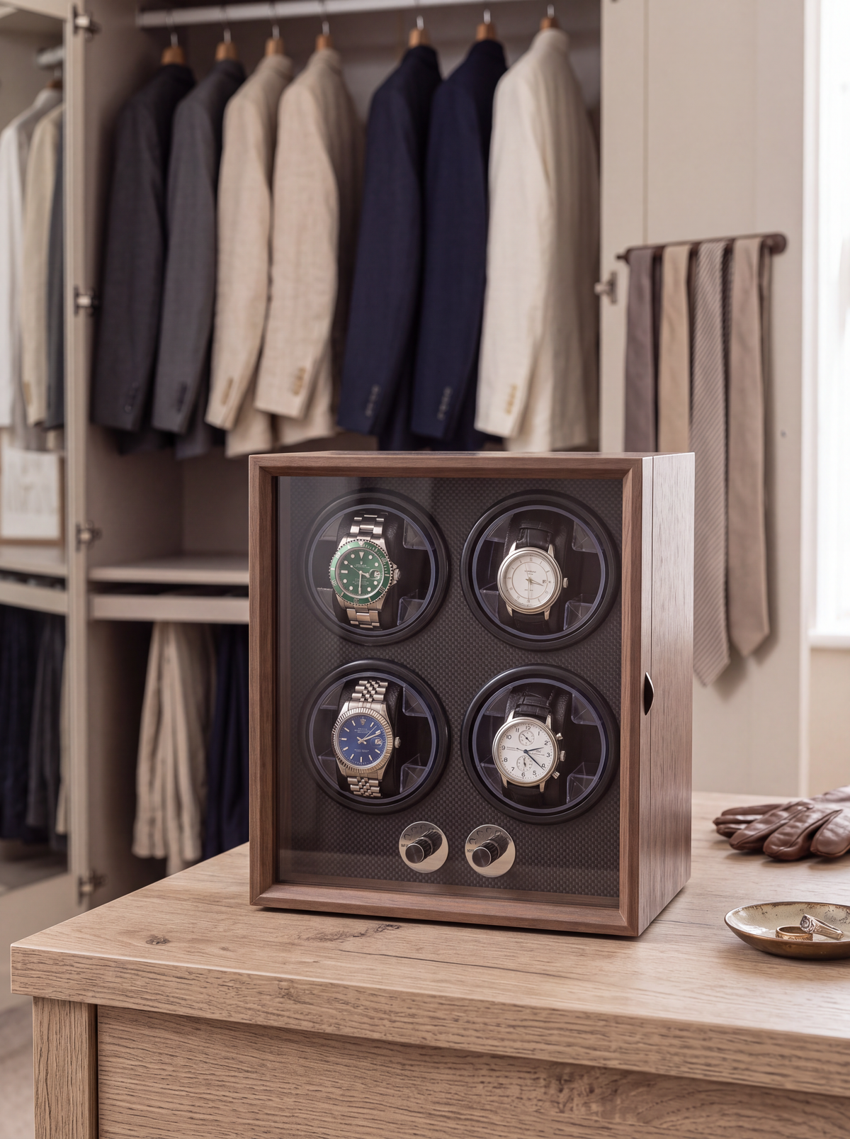 Watch Winder Cabinet – Walnut Wood, Compact Multi-Watch Storage