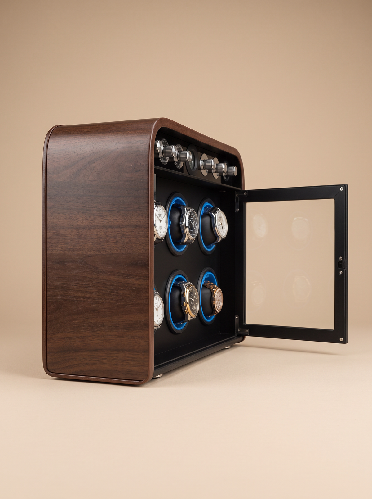 Single Watch Winder – Wood Cabinet, Silent Motor & Blue LED
