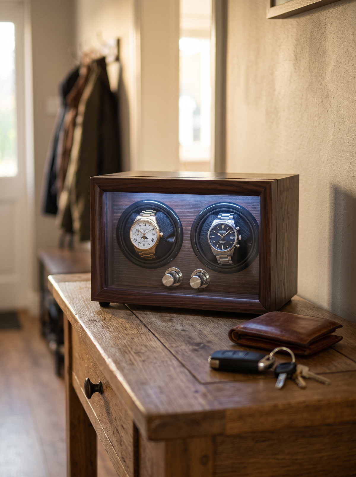 Single Watch Winder – Wood, Lid Sensor & LED Light